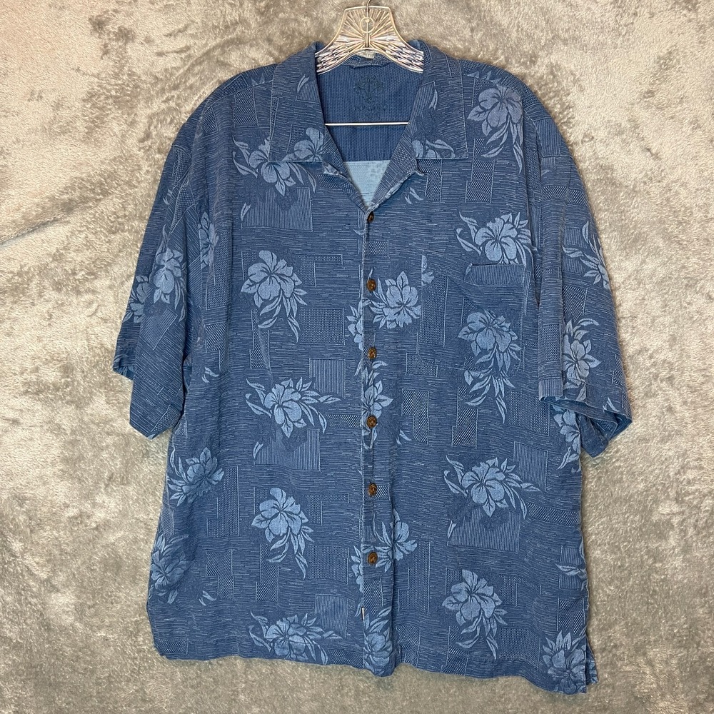 Montego Palms Men Washable Silk Floral Button Shirt XL Classic Hawaiian Tropical